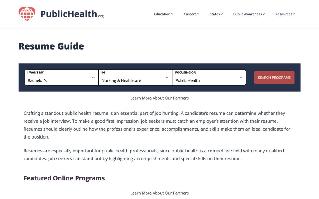 Public Health: Resume Guide